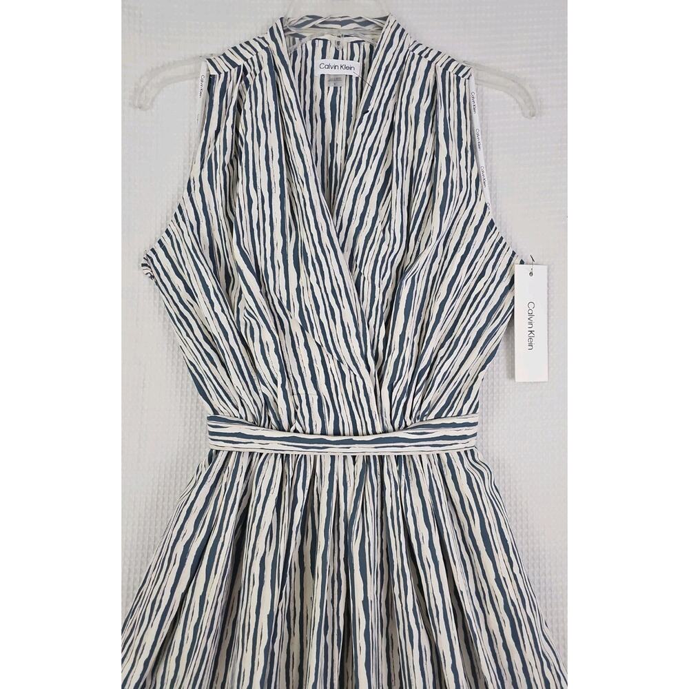 Calvin Klein ~Size 6~ Cream/Blue Stripes Maxi Dress With Waist Tie & Pockets NWT - Picture 8 of 16
